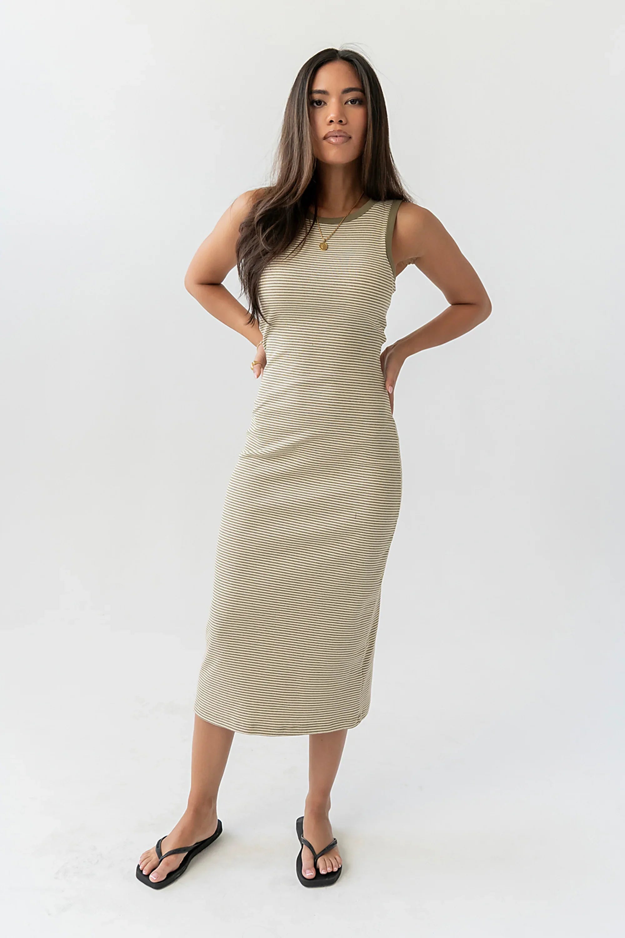 Kamber Striped Midi Tank Dress in Green