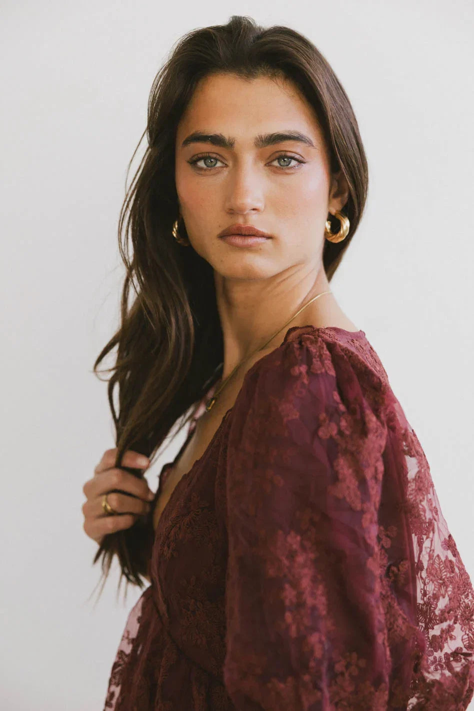 Tiana Embroidered Mini Dress in Red Brown FINAL SALE
