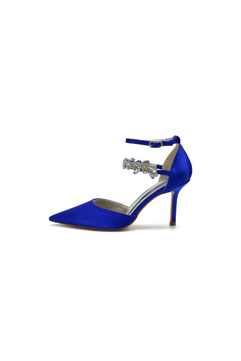Pointed Toe Crystal Buckle Strap High Heels