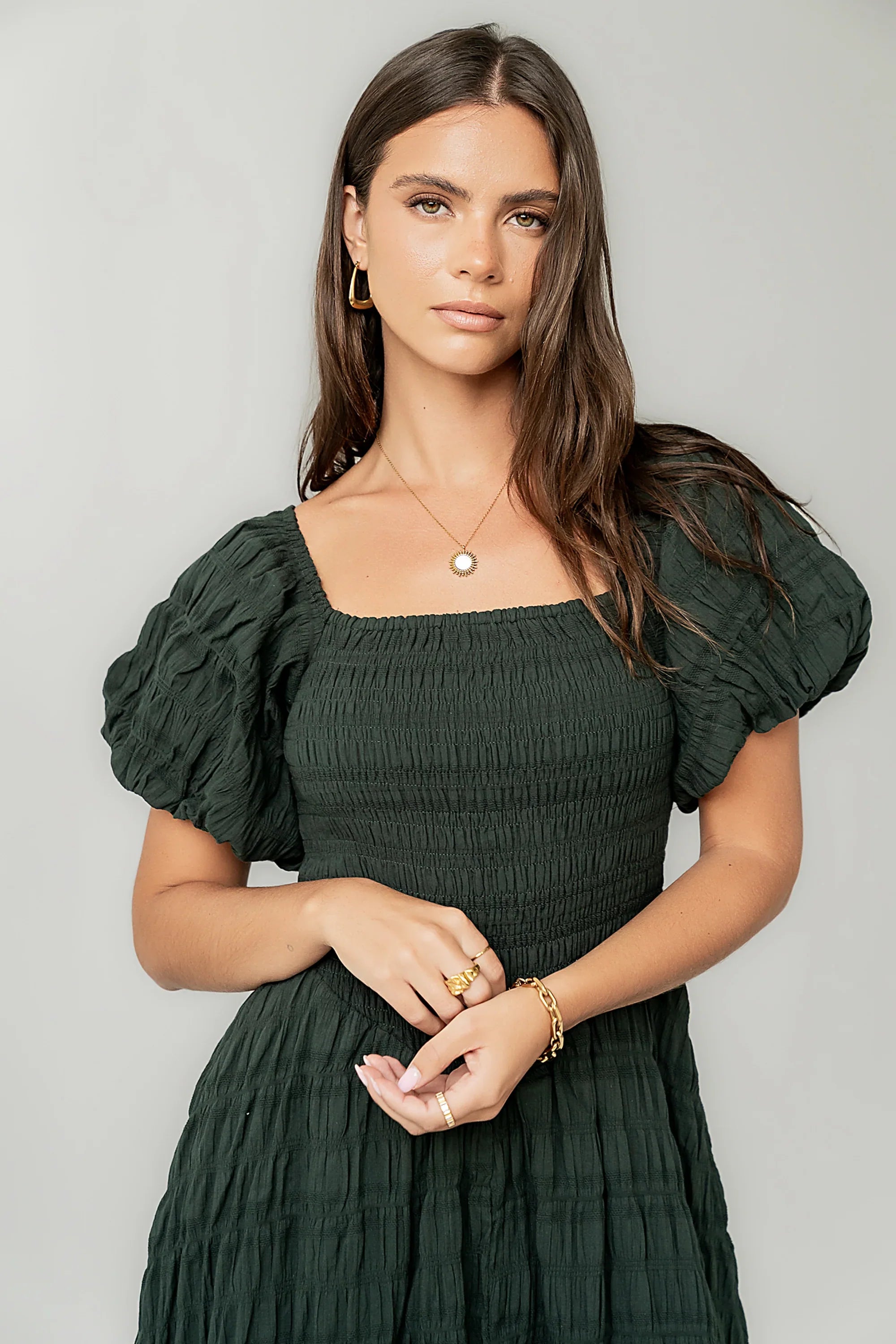 Beckie Smocked Maxi Dress in Green FINAL SALE