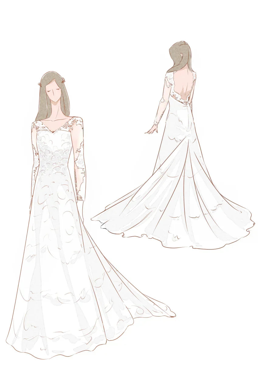 Brilliant Lace Bohemian Deep V Back Cathedral Train Wedding Dress