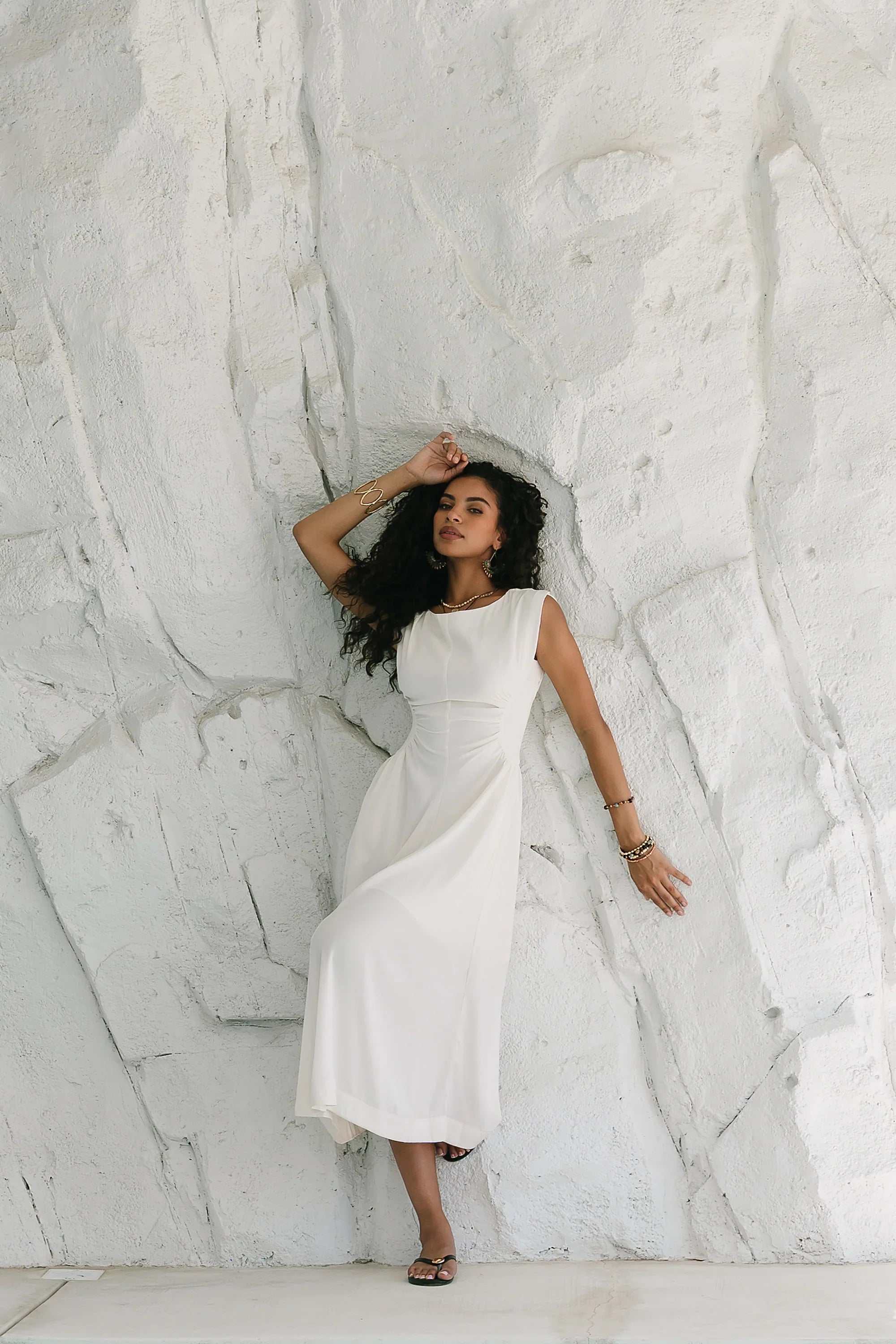 Nora Midi Dress in Ivory