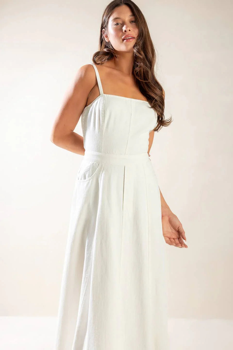 LETS GO FOR A WALK WHITE LACE UP BACK MIDI DRESS