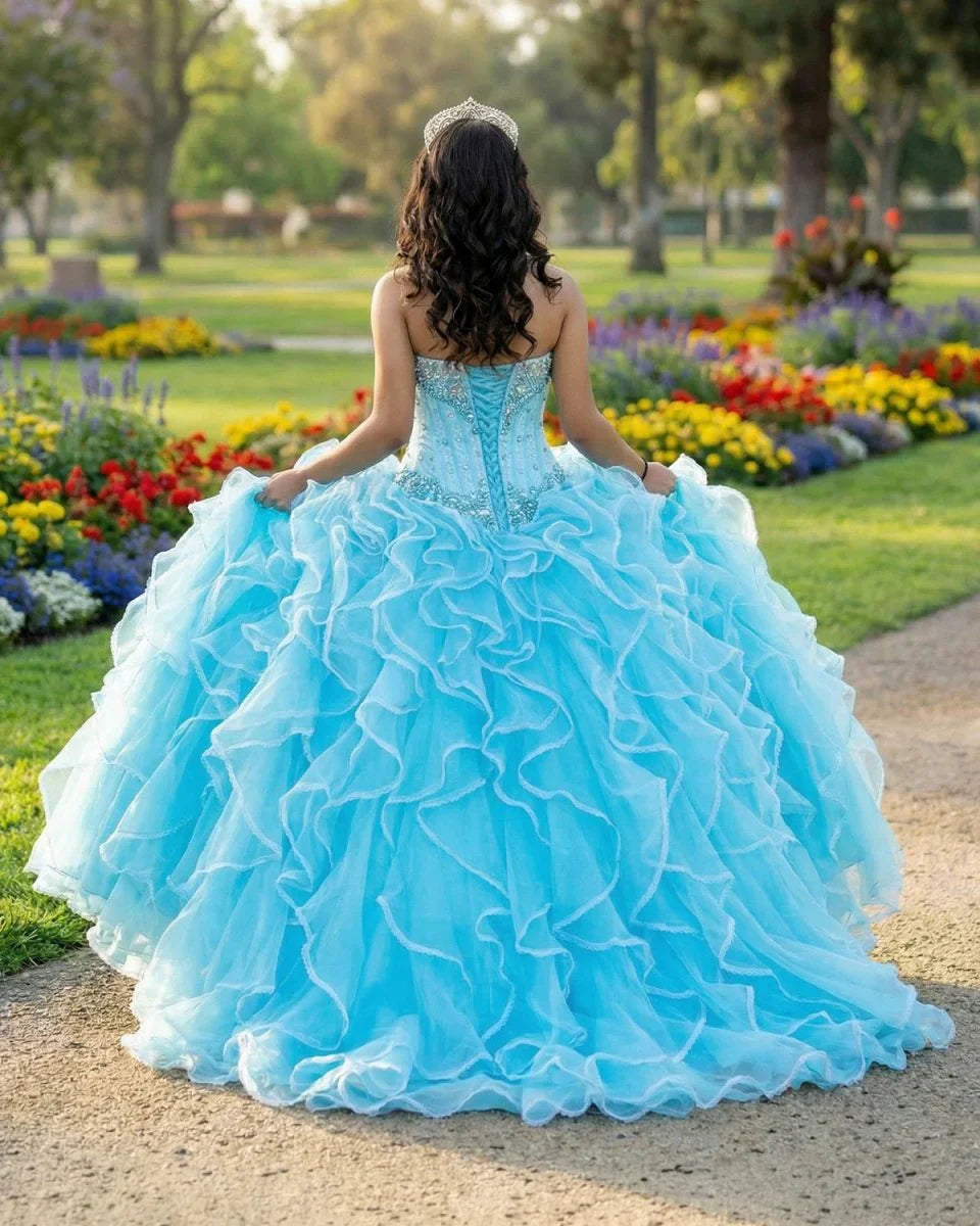 Halter Tulle Ball Gown Quinceanera Dresses With Rhinestones