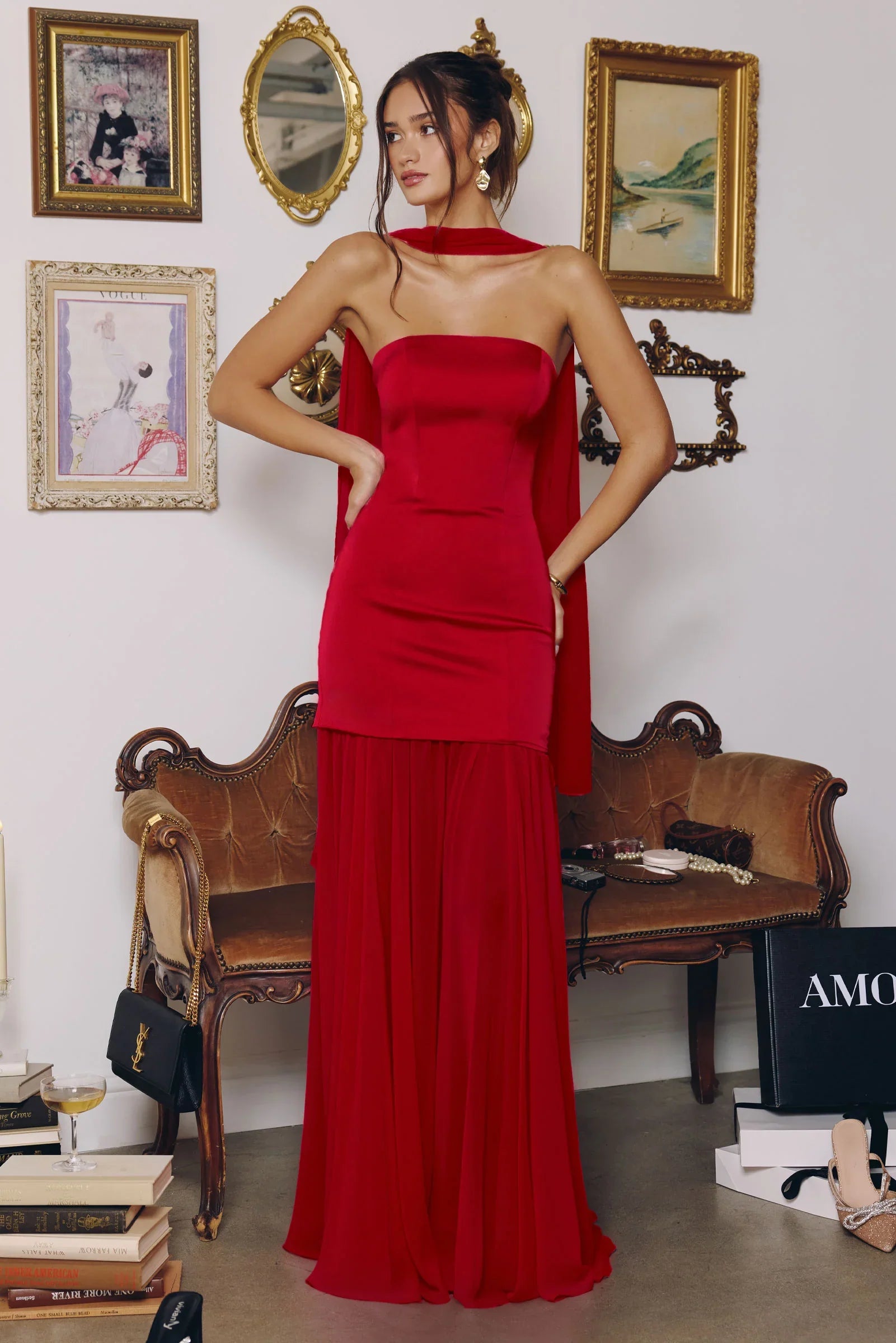 Sheila Strapless Maxi Dress With Scarf