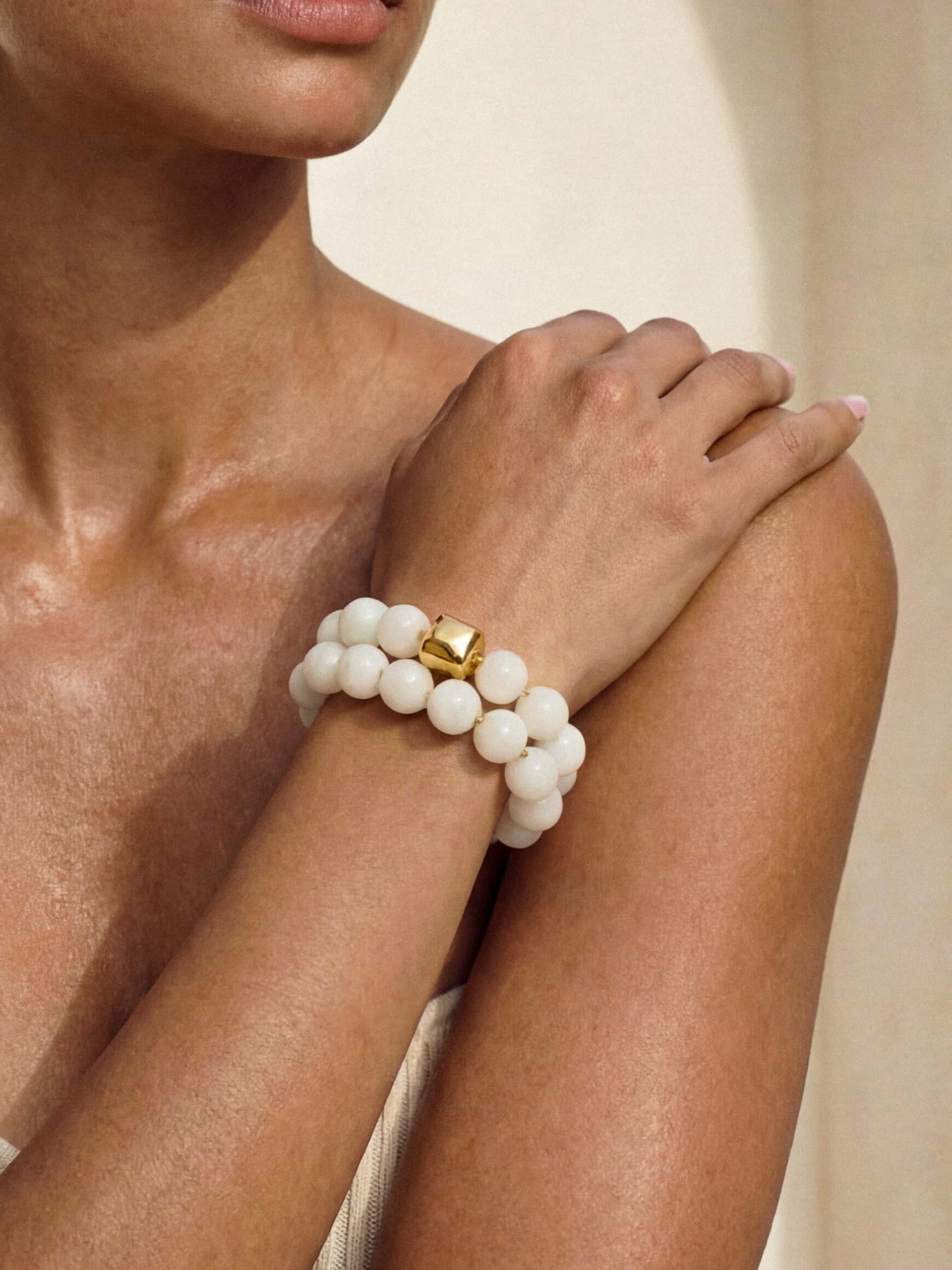 Power Bead Bracelet Stack in Bone