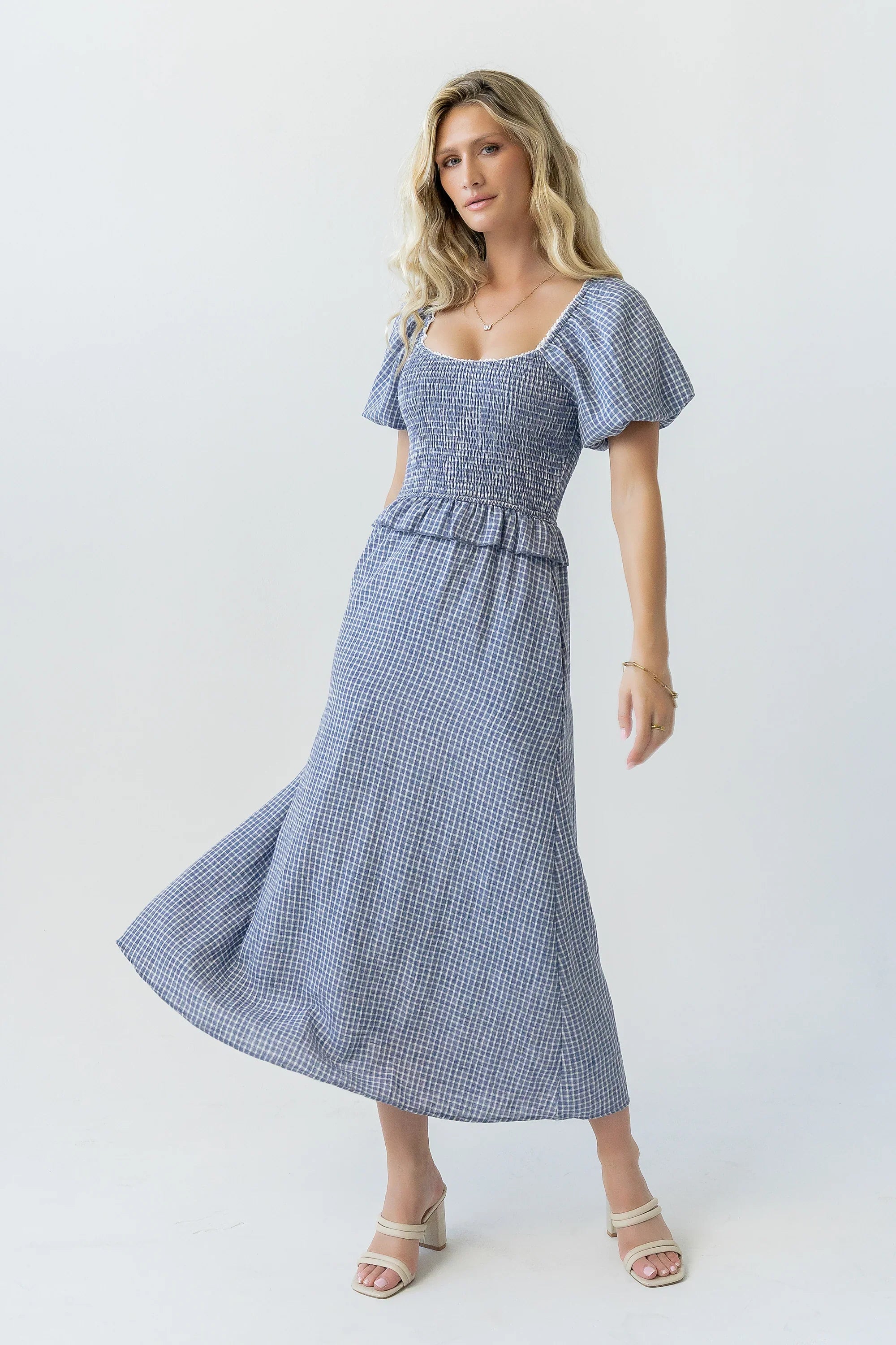 Renley Plaid Midi Dress in Navy