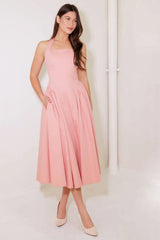 CAUGHT IN THE RAIN HALTER MIDI DRESS SOFT PINK