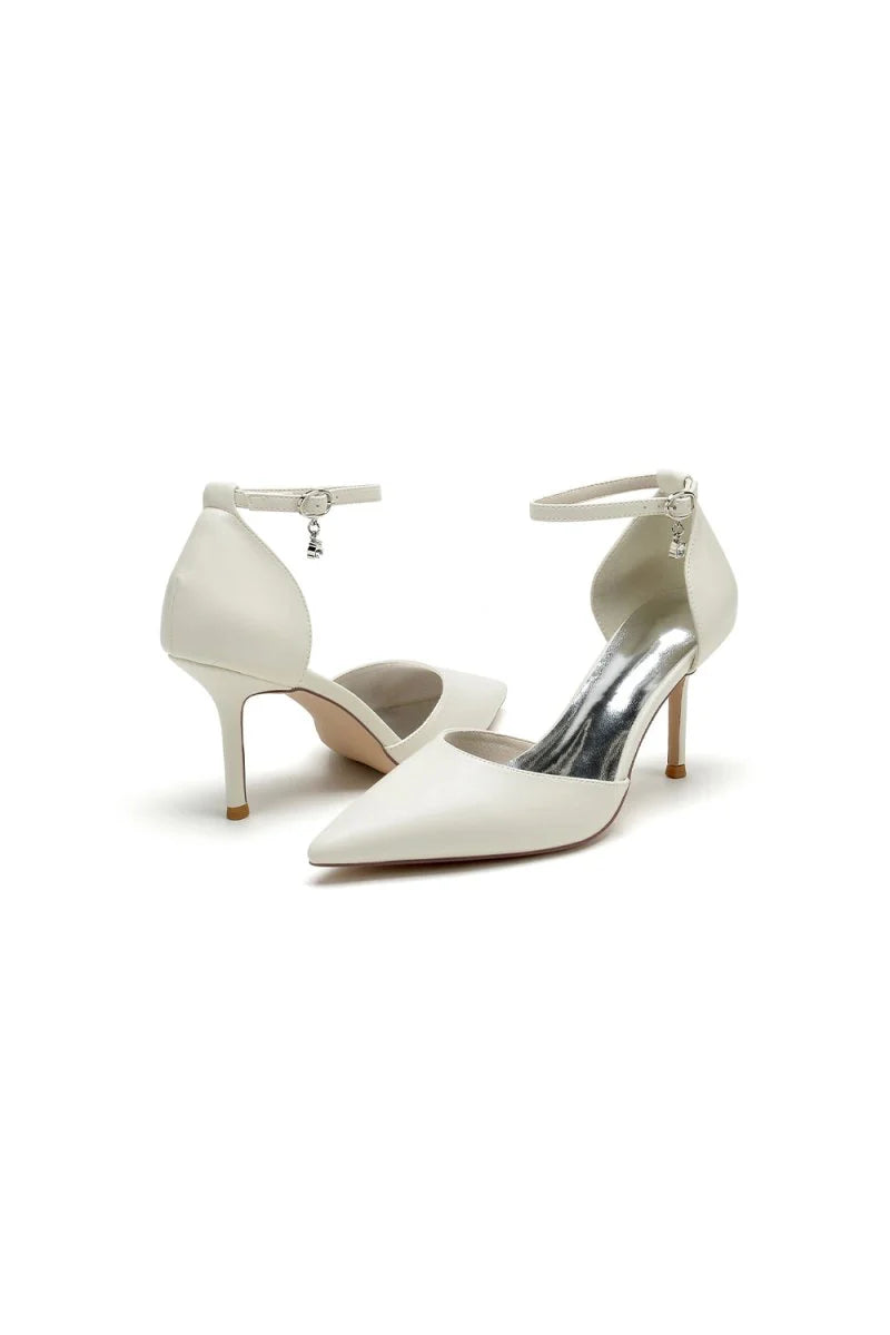 Pointed Toe Sexy Ankle Strap White Satin Wedding Shoes