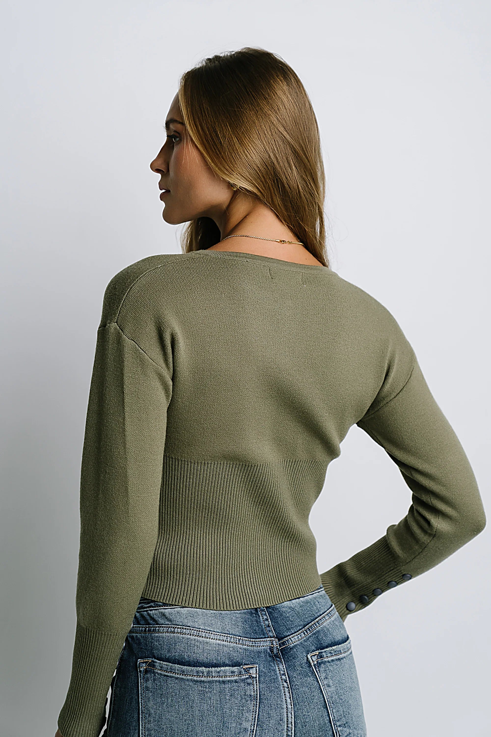 Julia Ribbed Cardigan in Olive FINAL SALE