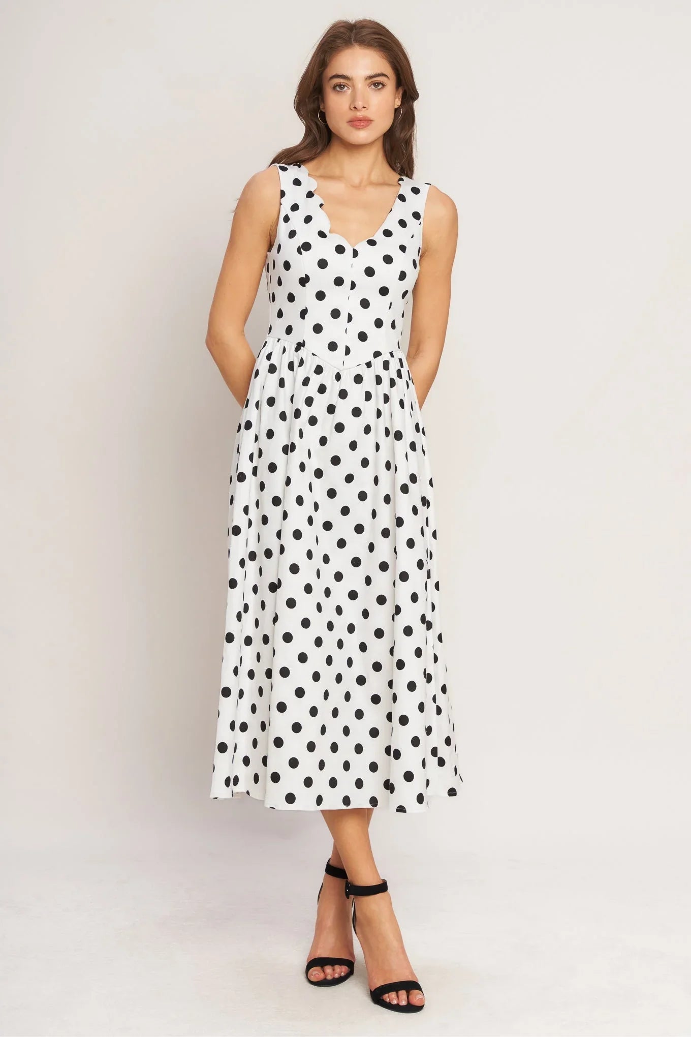 VINTAGE WHISPER POLKA DOT MIDI DRESS
