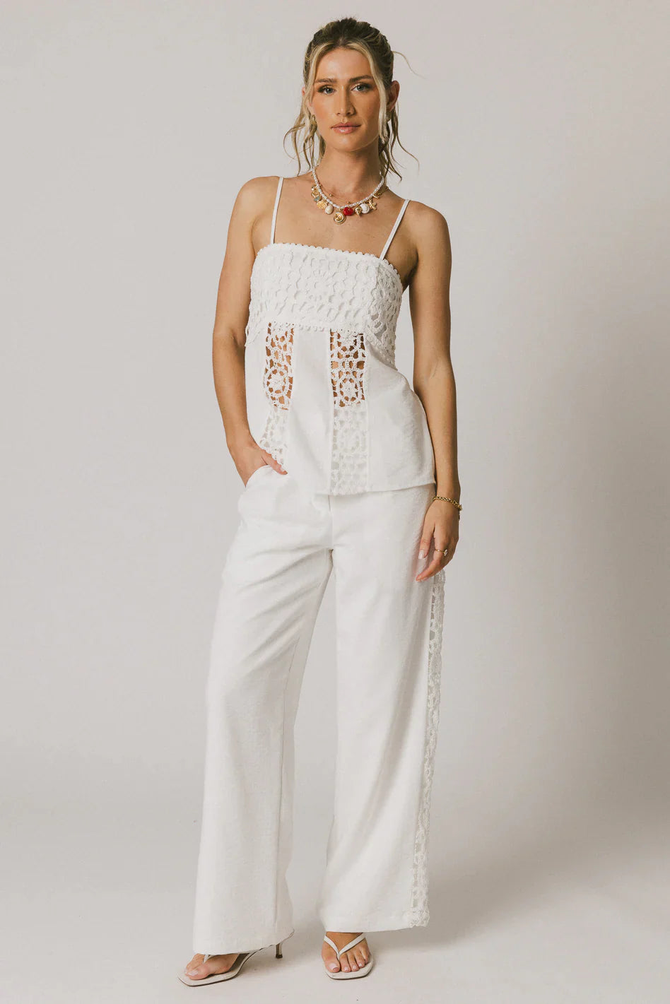 Karie Crochet Pants in White FINAL SALE