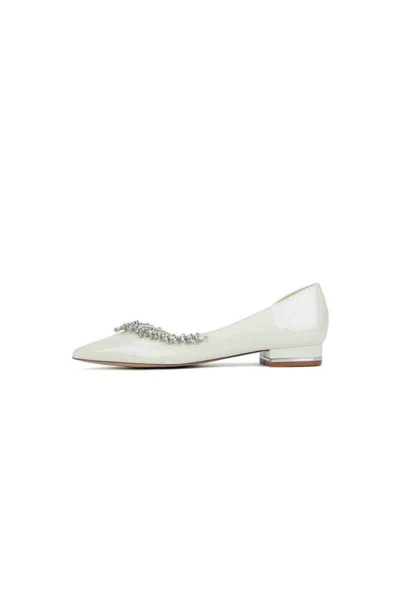 White Ballet Flats with Crystal Accent