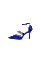 Crystal Strap Pointed Toe Satin High Heels
