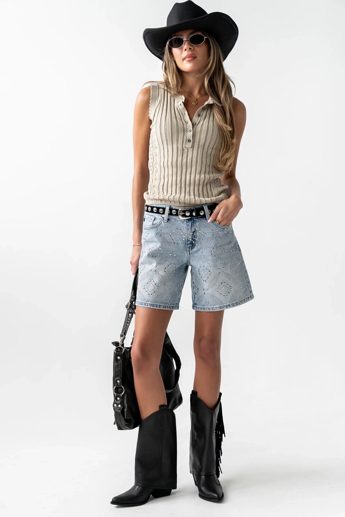 Lina Pointelle Knit Tank in Beige