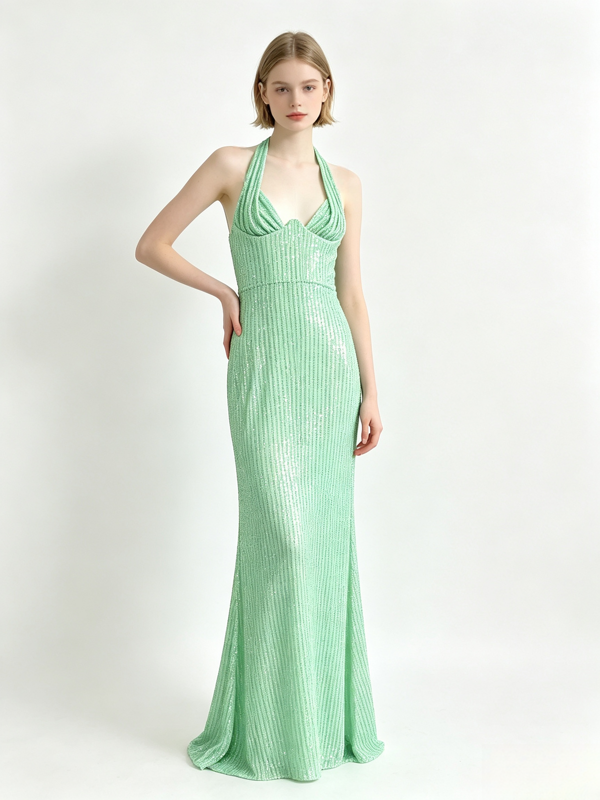 Halter Cutout Sequin Mermaid Maxi Dress
