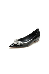 Elegant Black Pointed Toe Flats with a Crystal Ornament