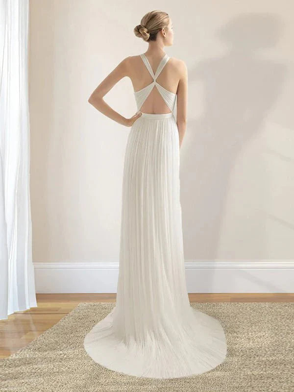 Sheath Halter Chiffon Plaited Dress With Special Back Design