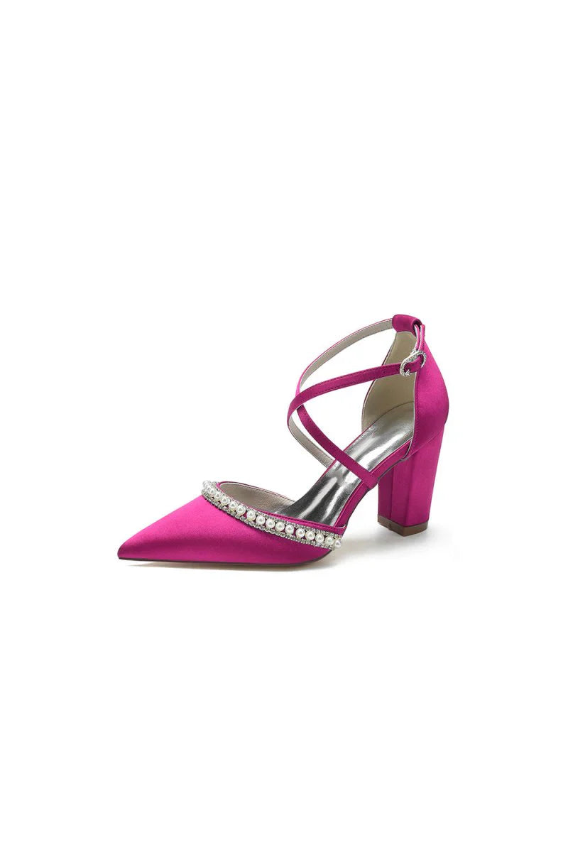 Champagne Satin Pump with Pearl and Metal Accents