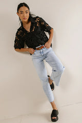 Floral Lace Button Up in Black FINAL SALE