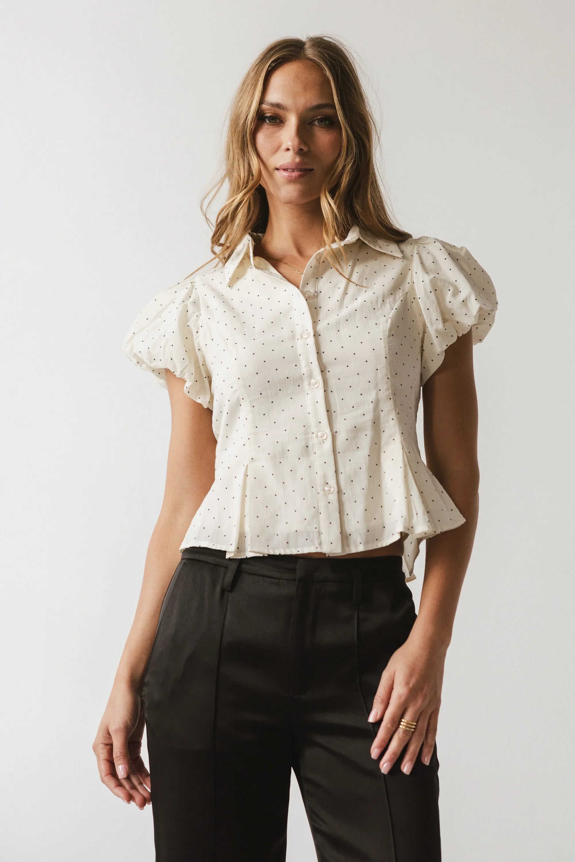 Lizette Pleated Blouse in Cream