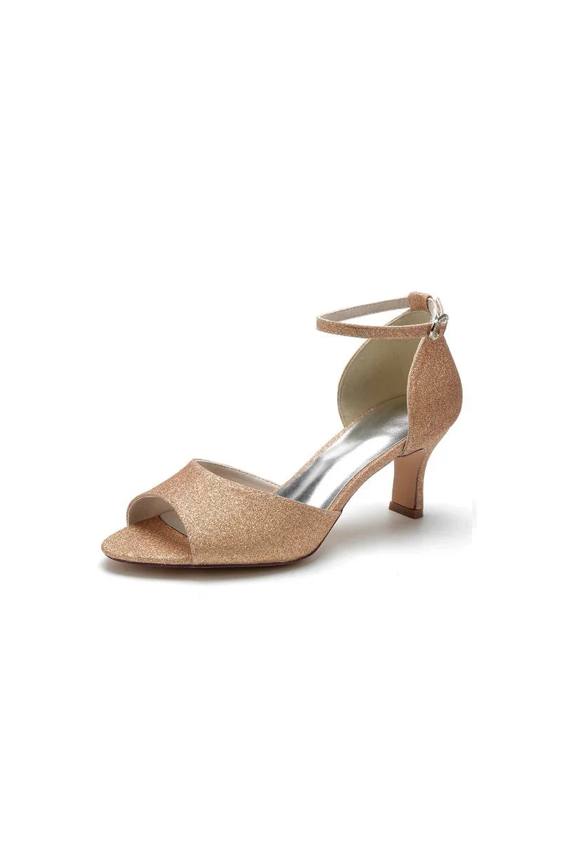 Simple Sequin Open Toe Chunky Heels