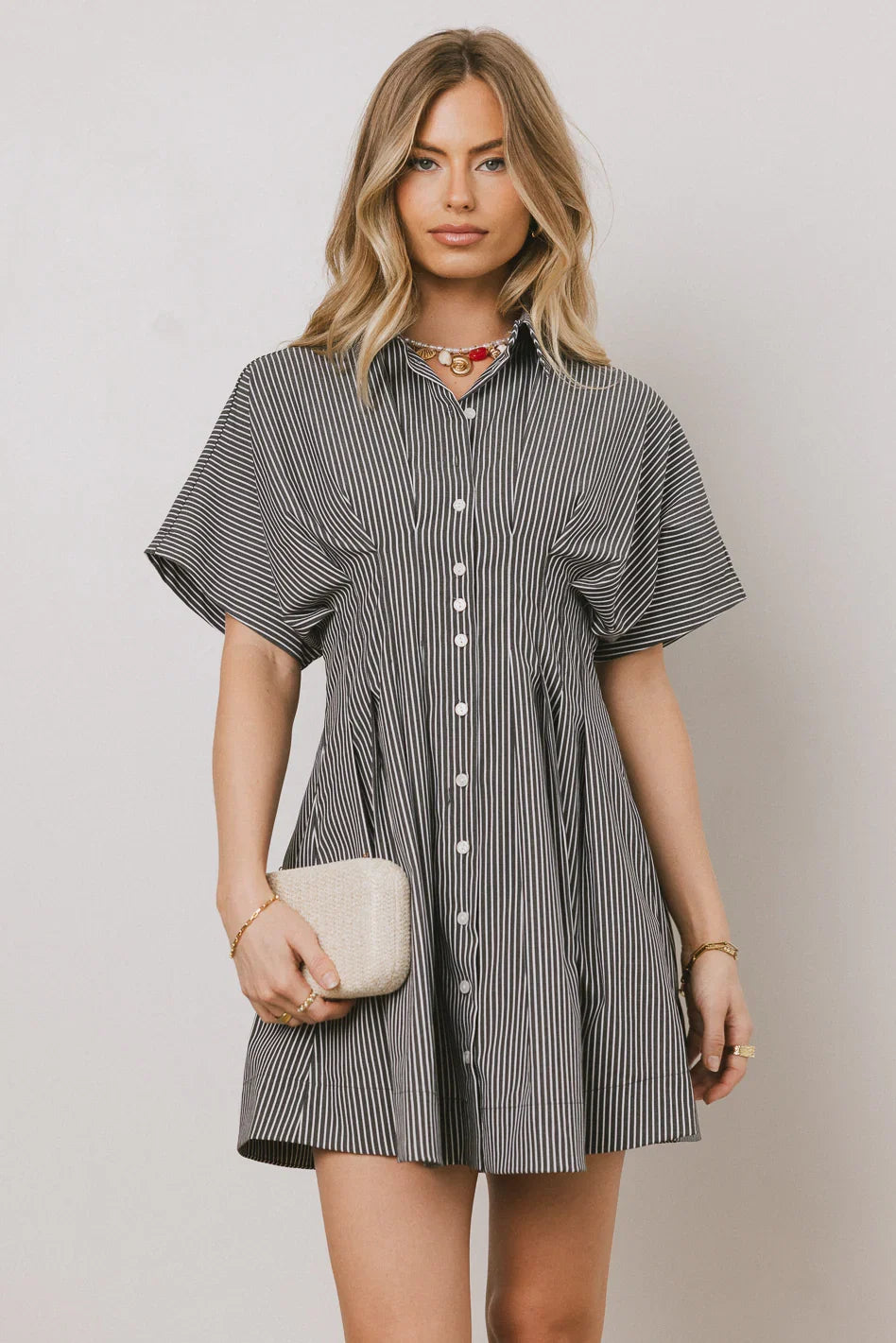 Erica Button Front Mini Dress in Grey FINAL SALE