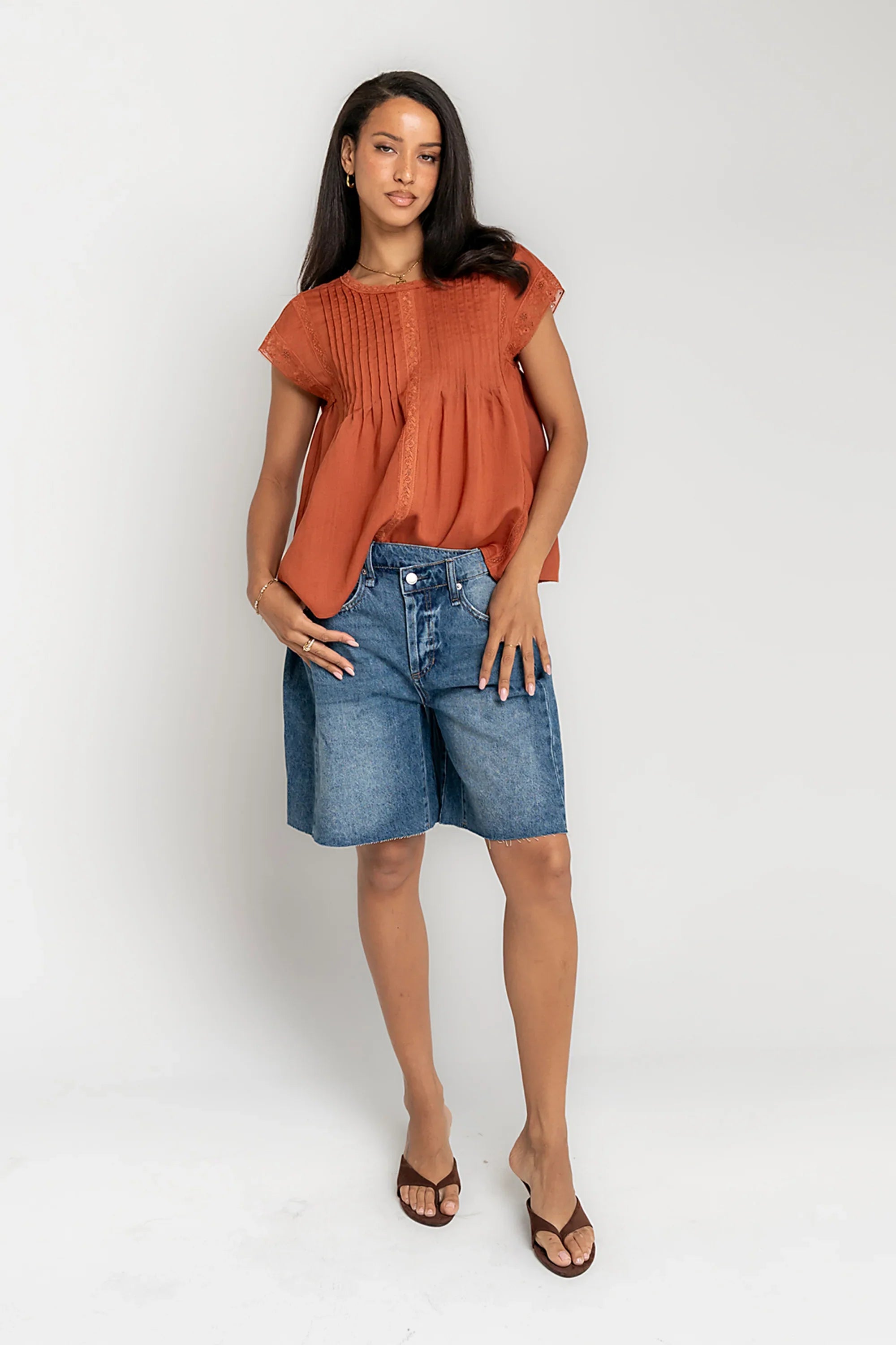 Cambree Pleated Blouse in Terracotta
