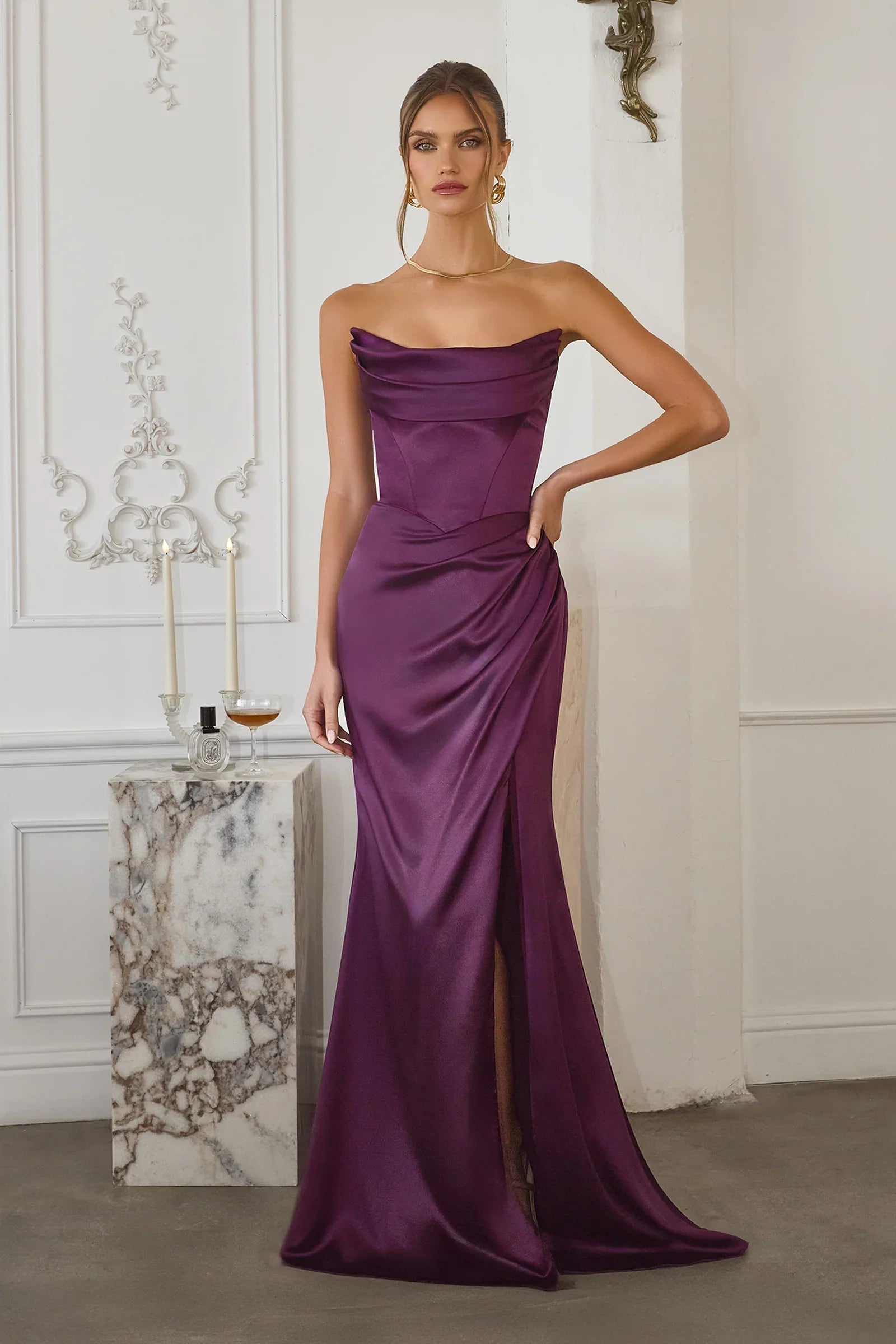 Kieran Gown Stretch Satin Fitted Dress