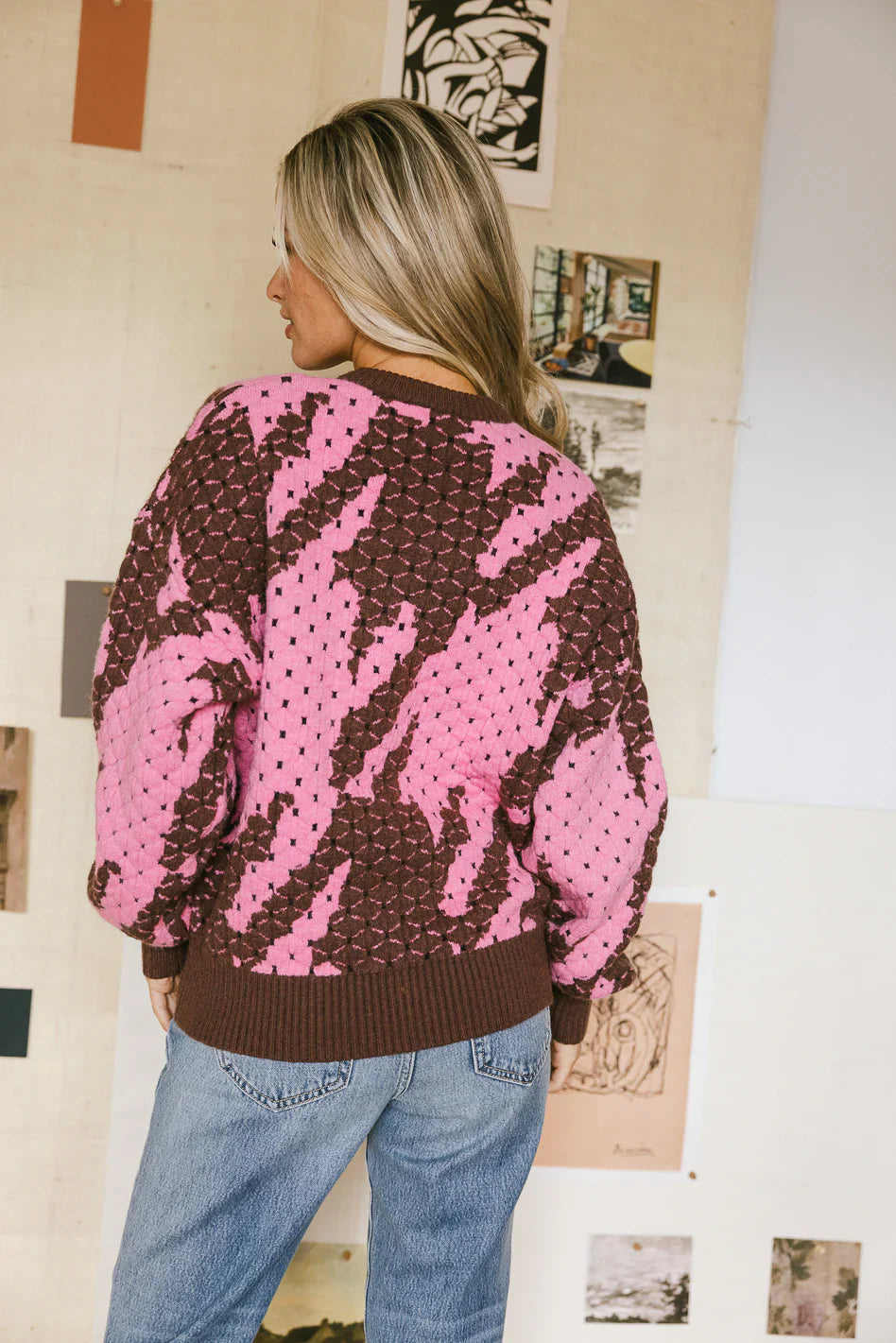 Felicity Abstract Sweater in Pink FINAL SALE