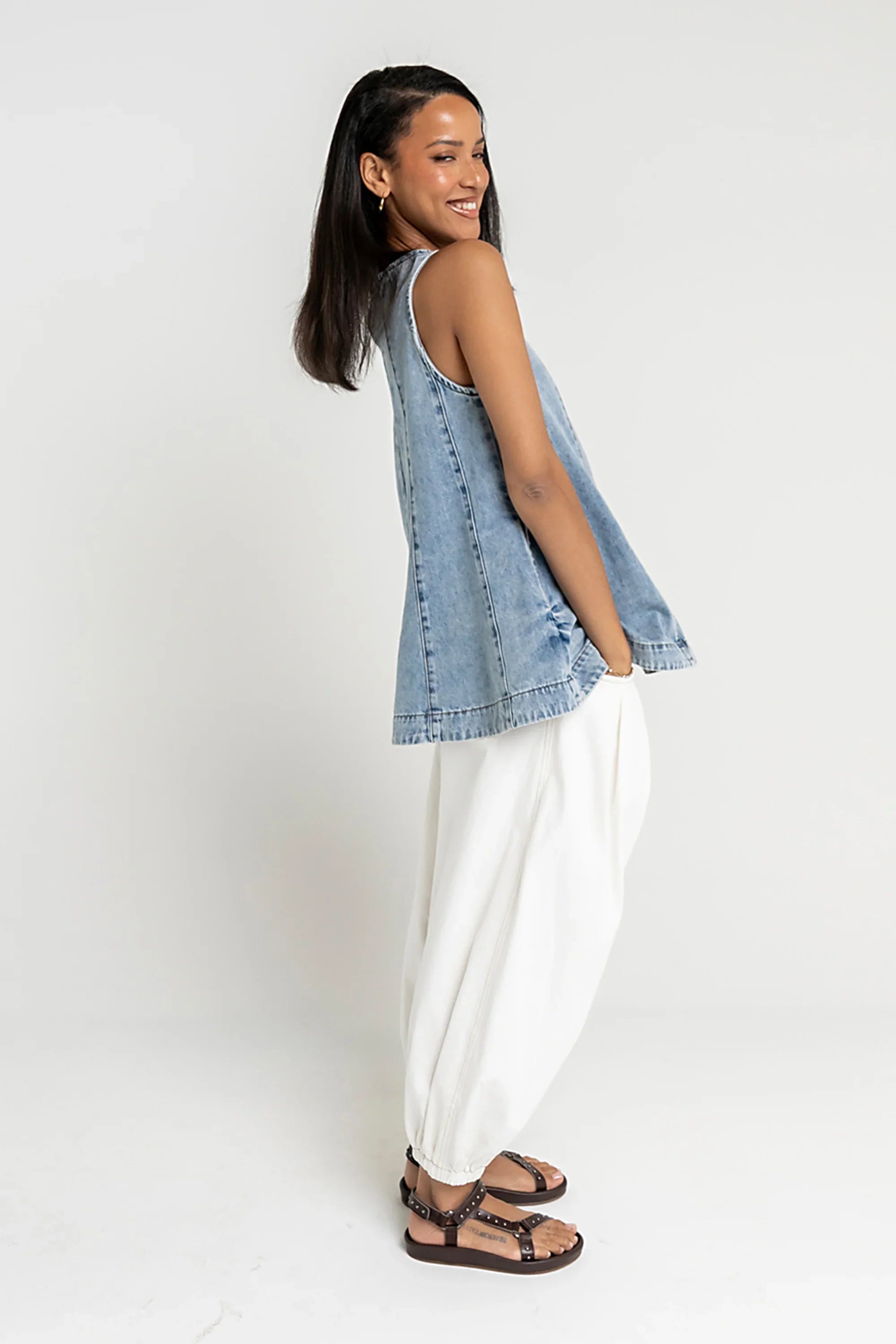 Savannah Denim Sleeveless Tunic Top