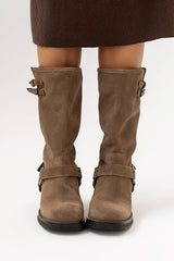 Steve Madden Astor Moto Boot in Taupe Suede FINAL SALE