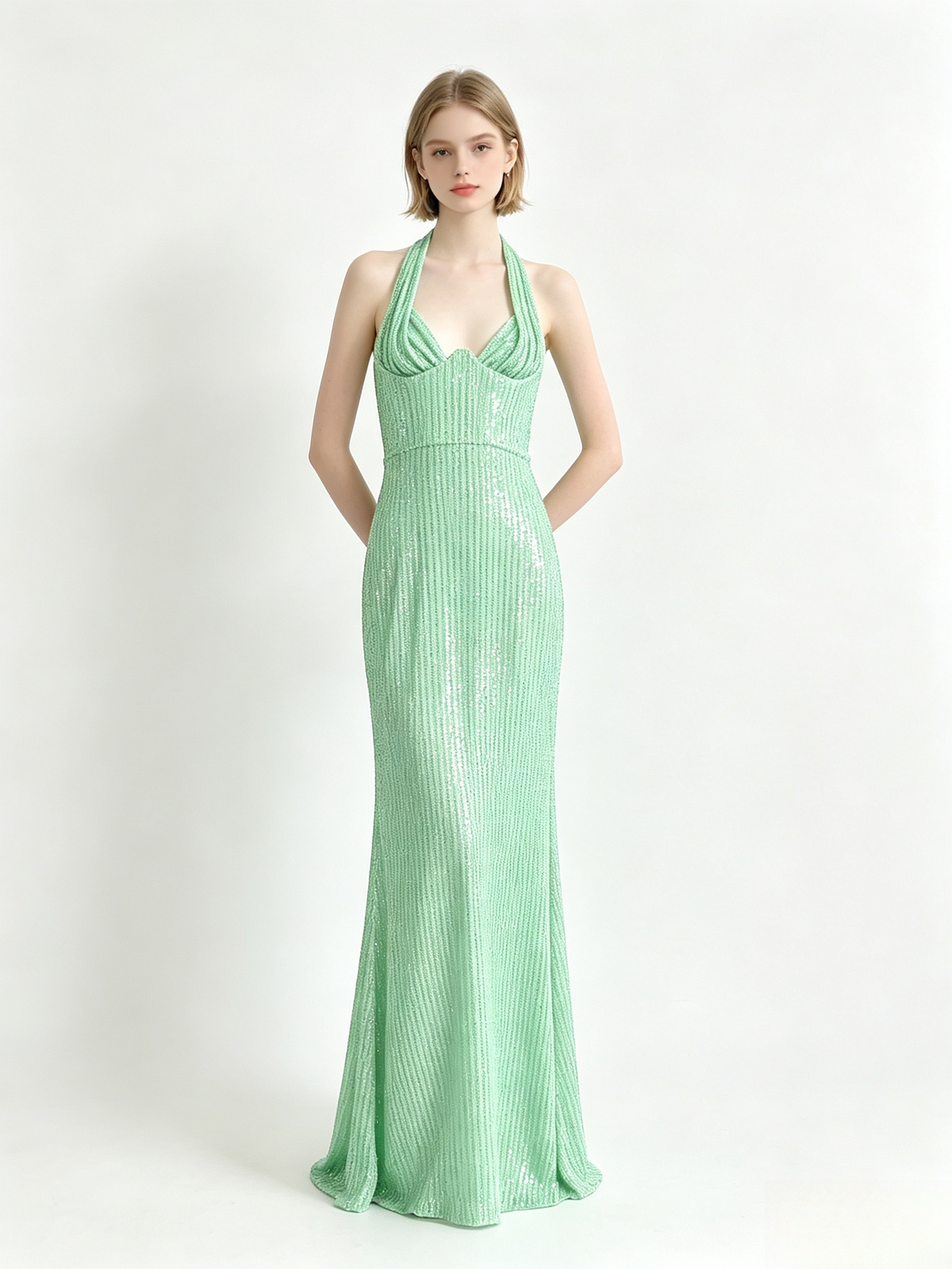 Halter Cutout Sequin Mermaid Maxi Dress