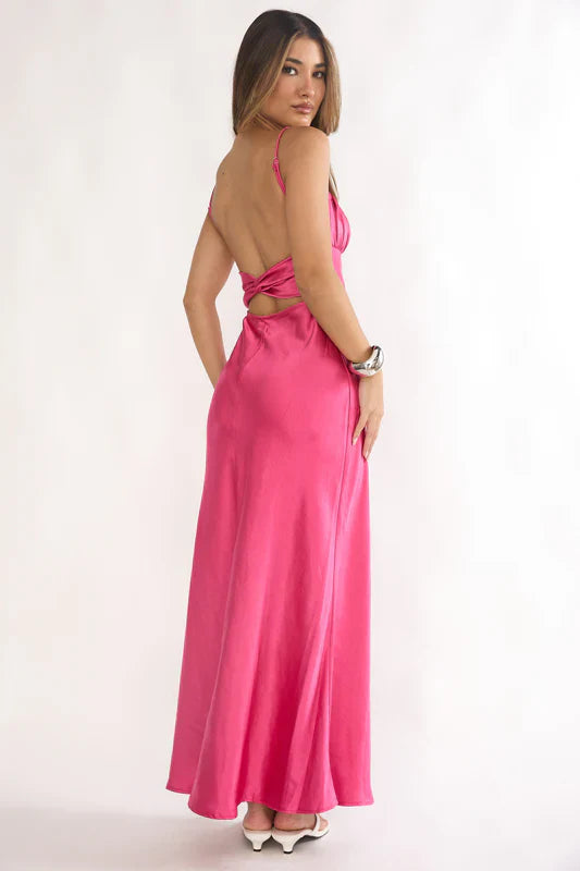 Paula Maxi Dress Fuchsia Pink Satin Slip Dress