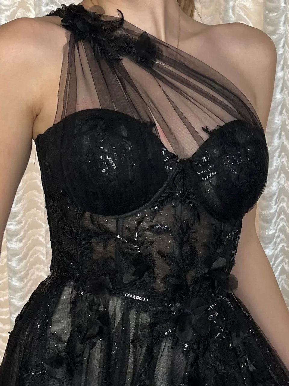 A1053 Leila One Shoulder A Line Tulle Gown Andrea Leo