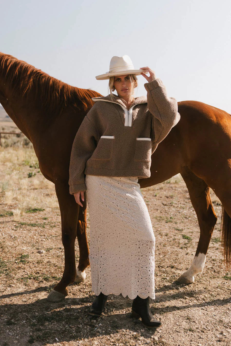 Nanet Crocheted Maxi Skirt in Natural FINAL SALE