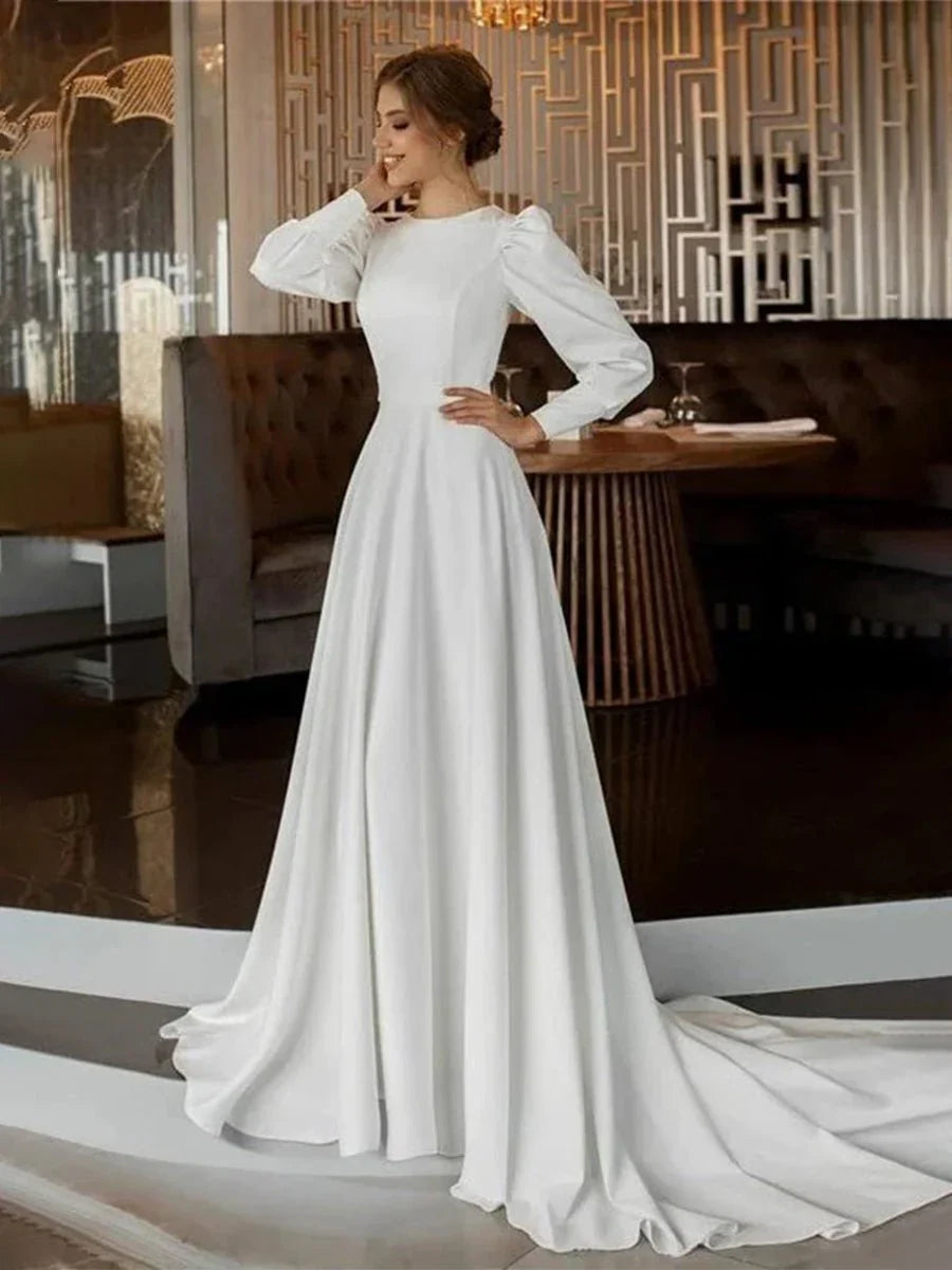Modest A Line Long Sleeves Wedding Dress Vintage Gown