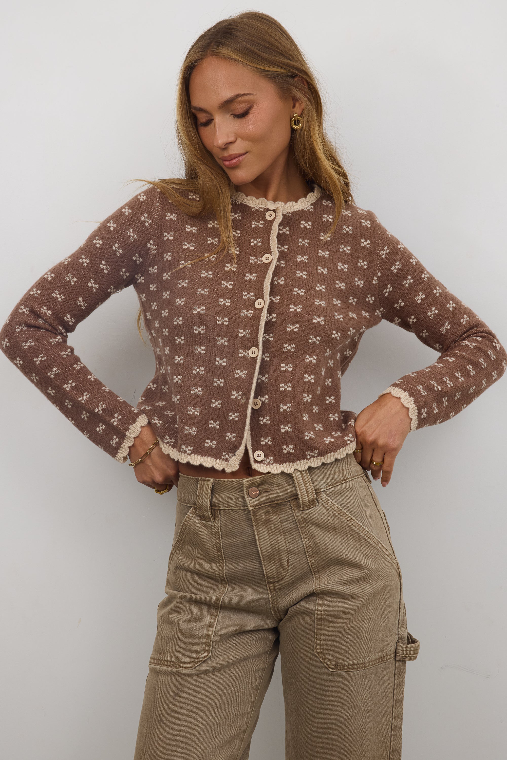Courtney Scalloped Cardigan in Mocha FINAL SALE