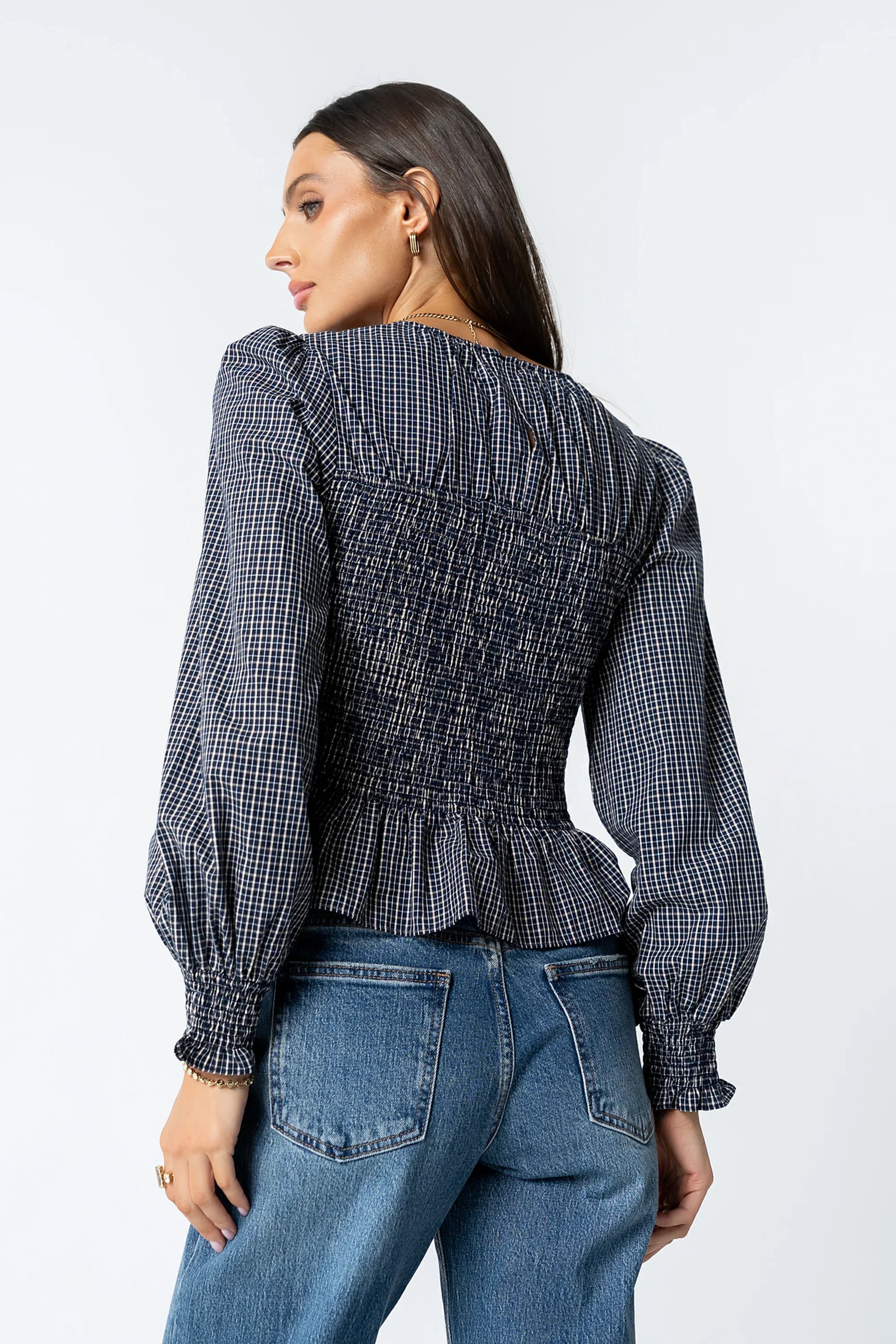 Kesley Smocked Blouse in Navy