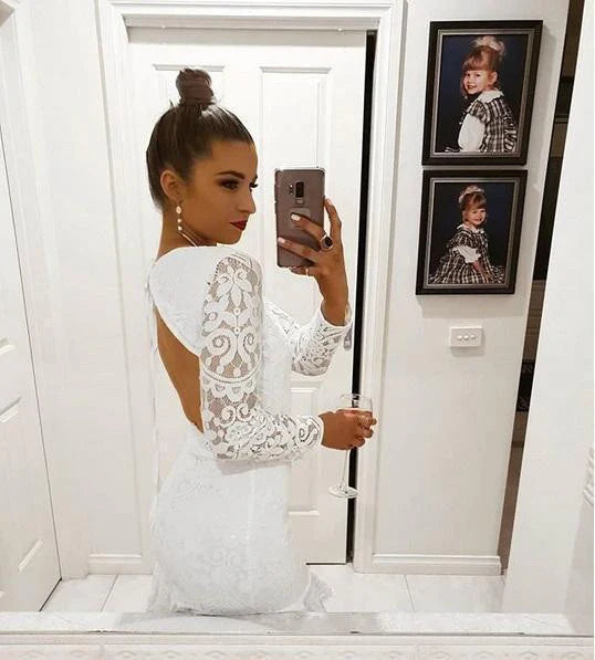 Medindie Dress White Lace Open Back Dress