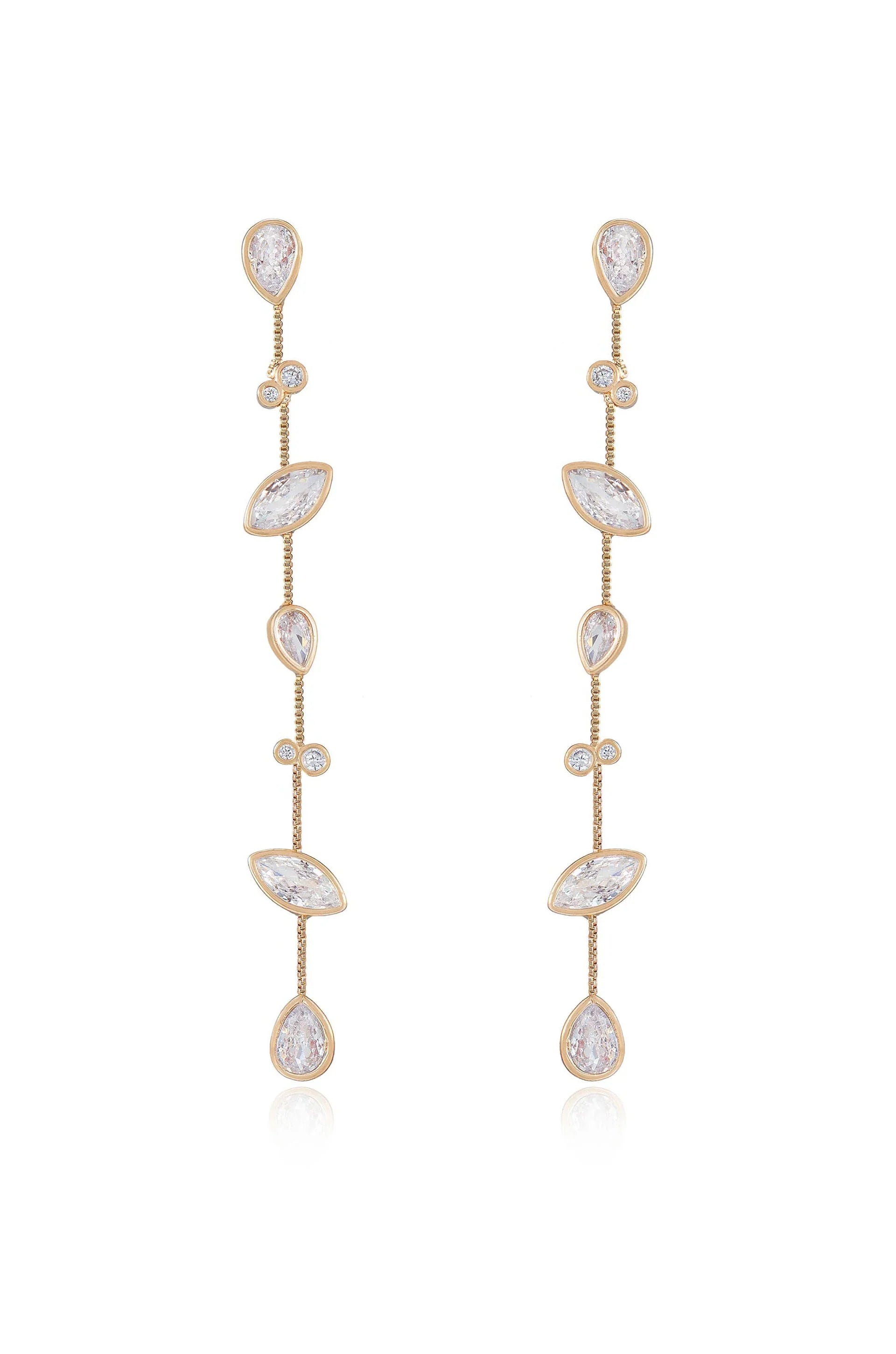 Falling Bezel Crystal Dangle Earrings