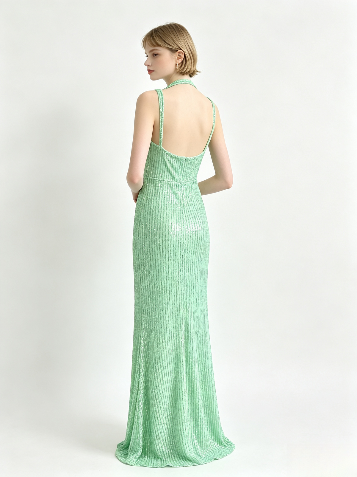 Halter Cutout Sequin Mermaid Maxi Dress