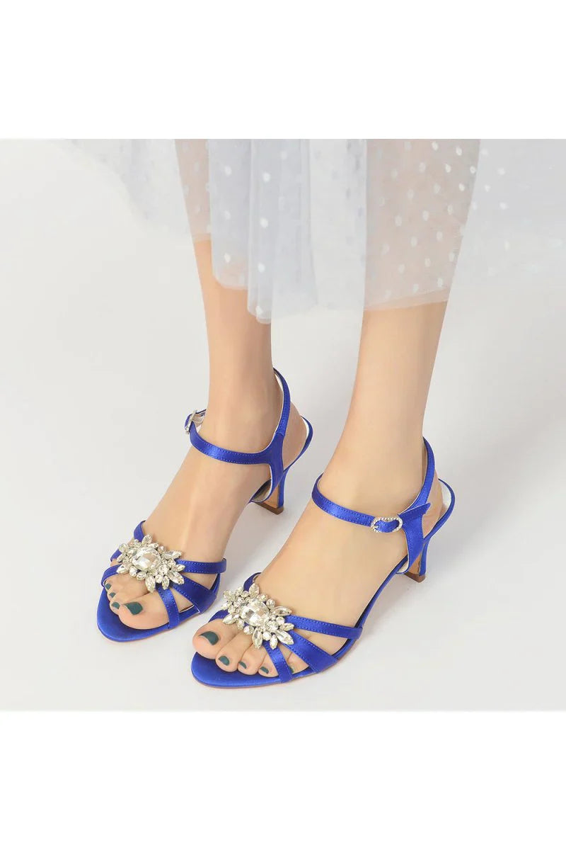 Open Toe Crystal Flower Chunky Heels