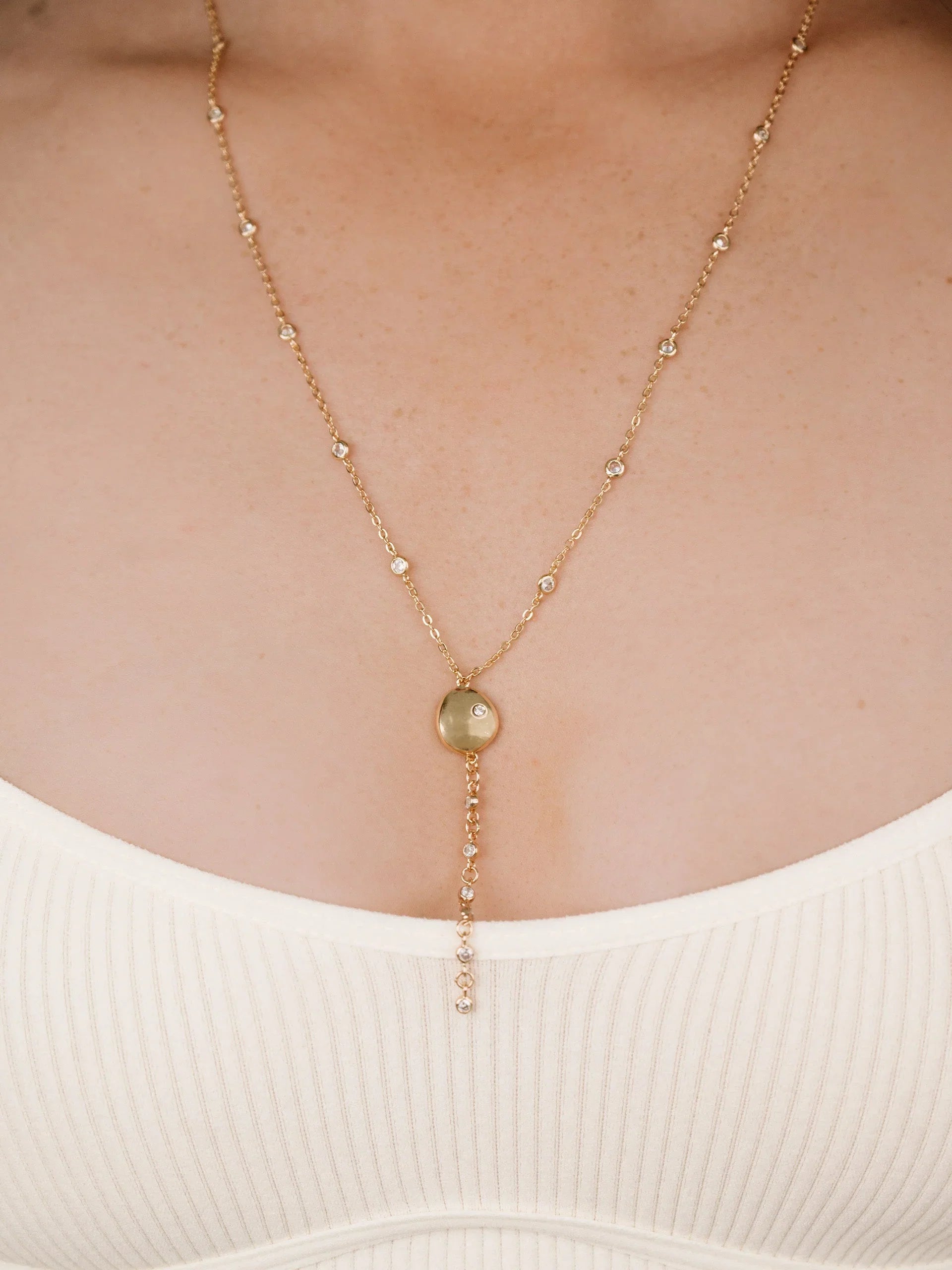 Polished Pebble Crystal Chain Lariat