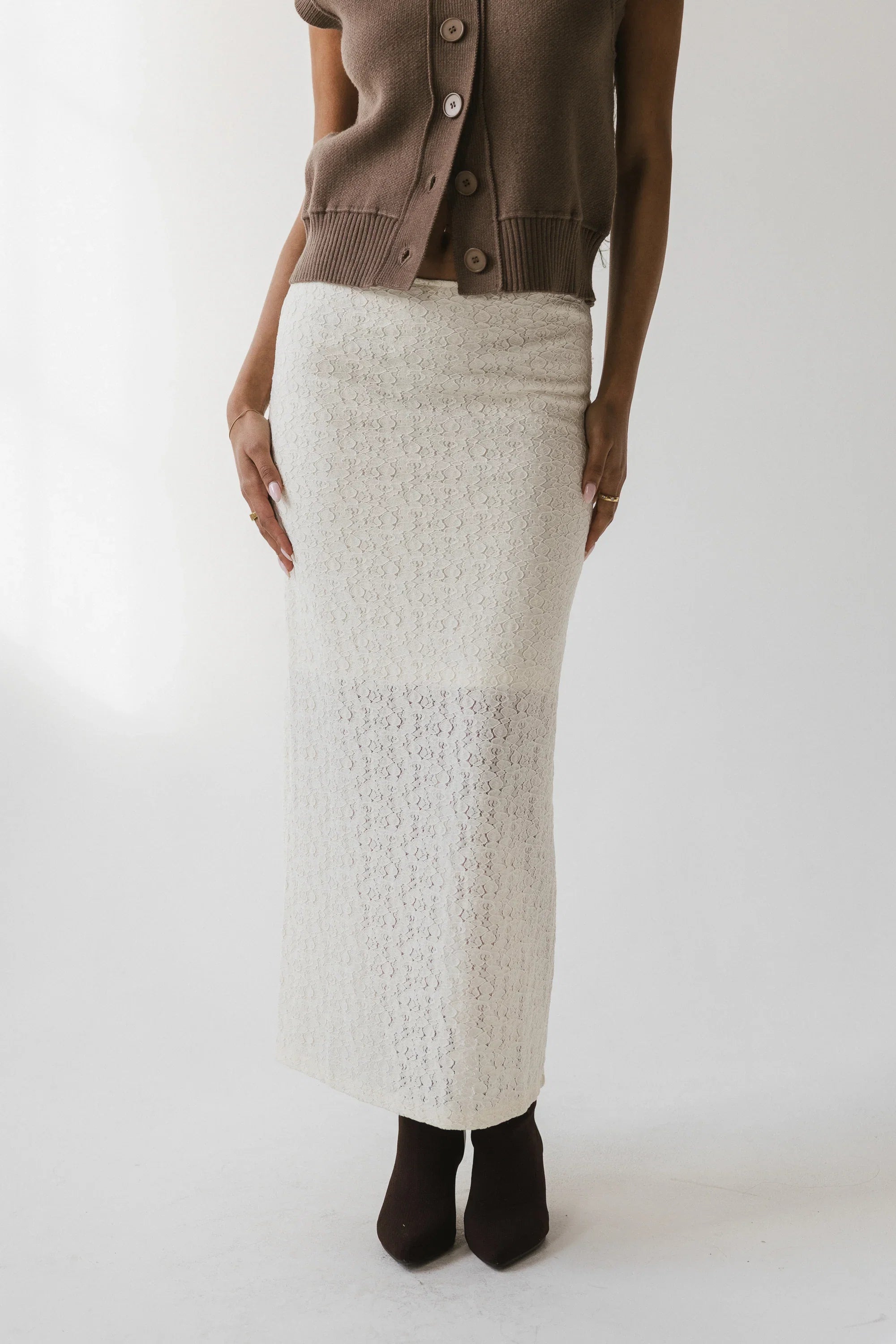 Jozette Lace Midi Skirt in Ivory