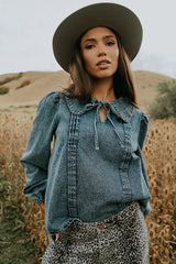 Monique Pleated Blouse in Indigo FINAL SALE