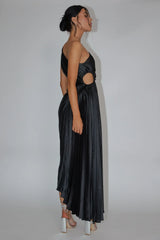 Panama Maxi Dress Navy Pleated Dress With Side Cut Out
