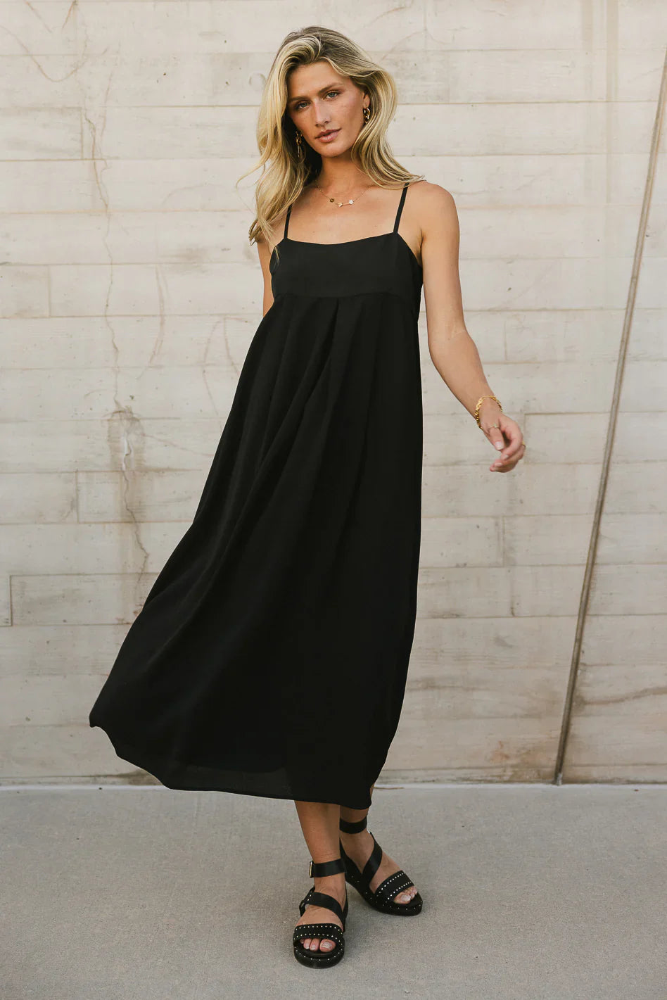 Genevieve Empire Midi Dress in Black FINAL SALE