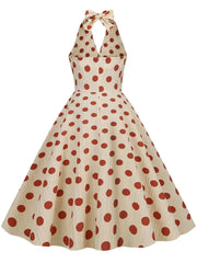 Polka Dots Halter Audrey Hepburn Style 1950S Vintage Dress With Bow Backless