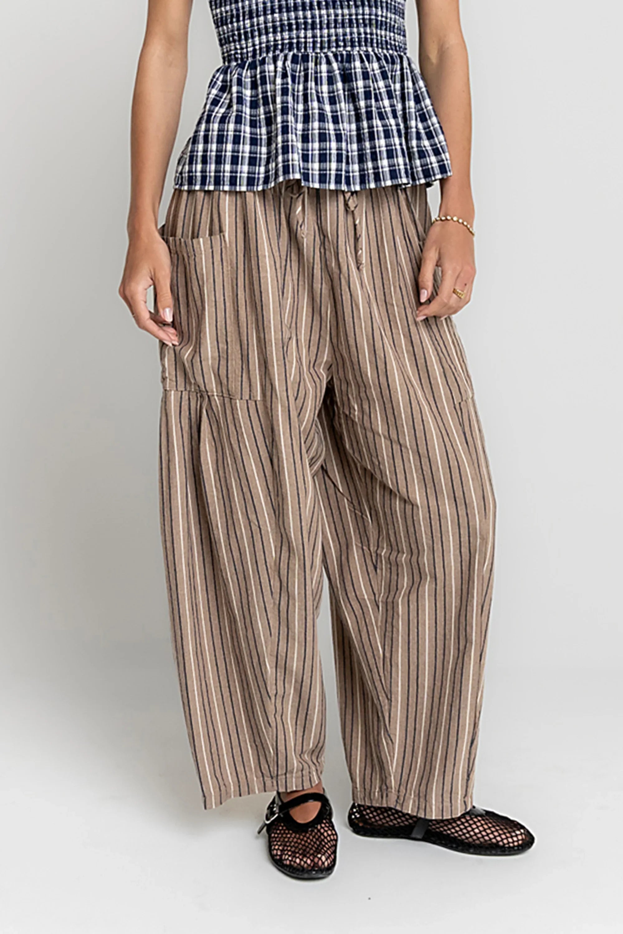 Colleen Striped Baggy Pants in Khaki